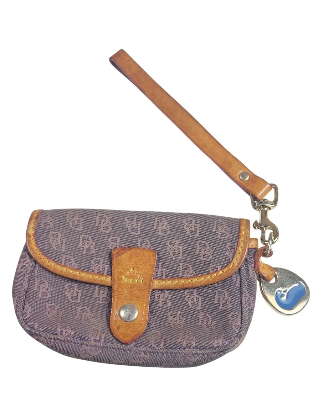 Dooney & Bourke Vintage Brown Fabric Monogram Wristlet with Tan Leather Trim